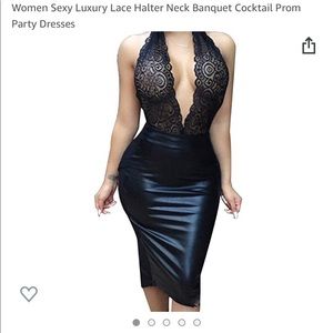 Sheer lace, halter top, body-con style dress